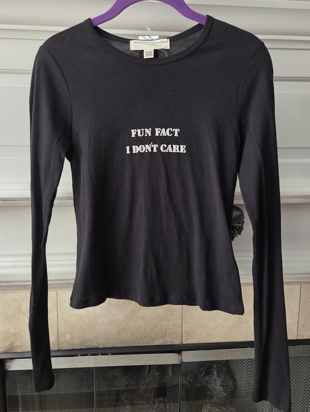 NWT Urban Outfitters Project Social T "Fun Fact I Don't Care" Long Sleeve Tee S